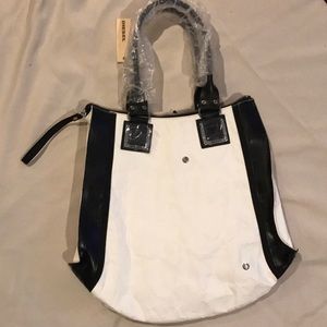 Diesel White W black Leather Trim Tote Bag